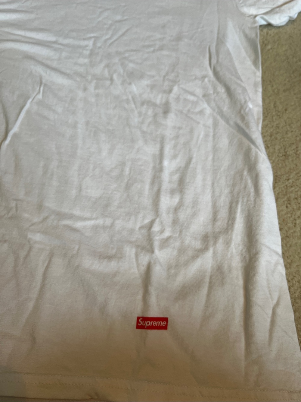 Supreme White Tee with Small Red Hanes Logo. Small. Men.